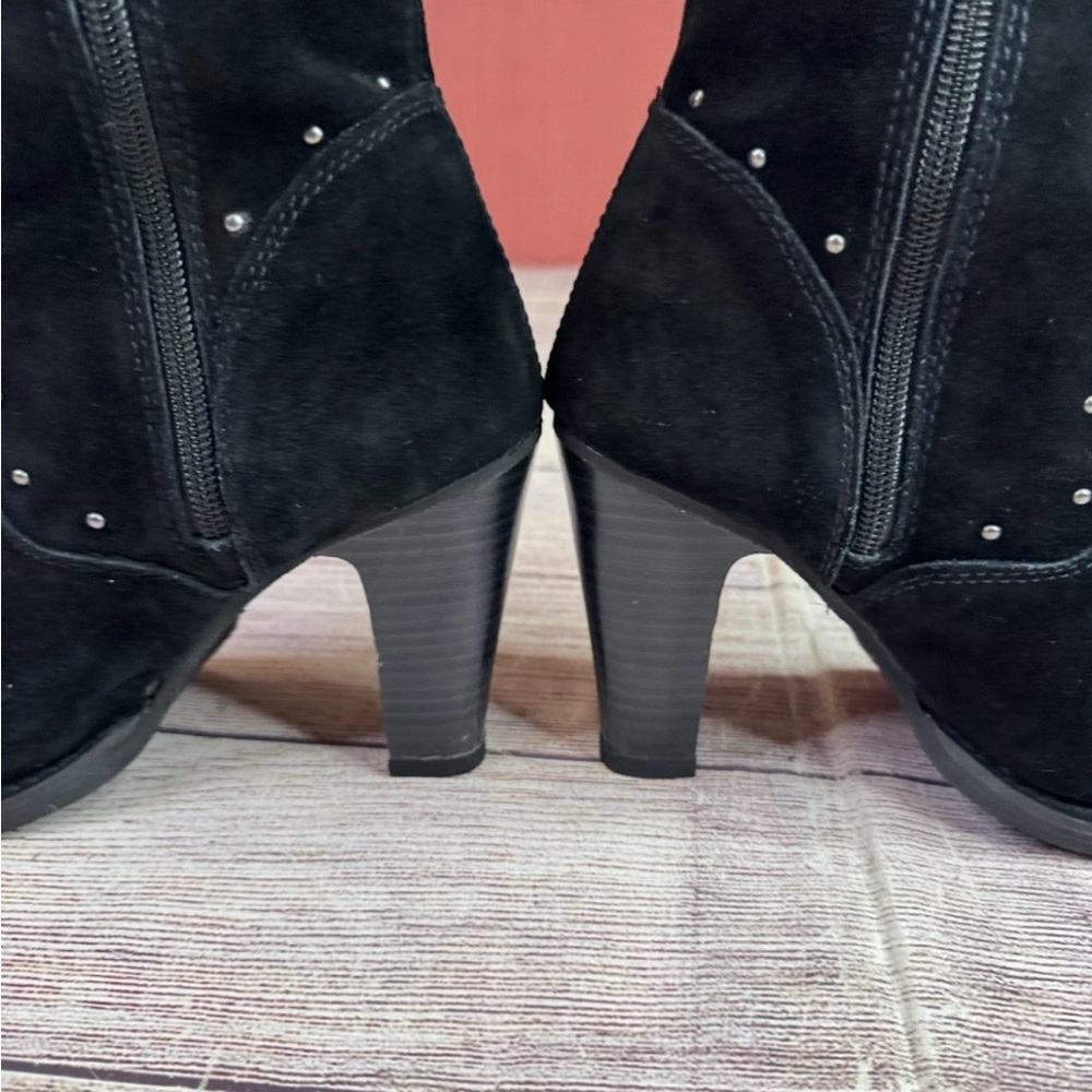 ❌Sold ❌Rare Harley Davidson Black Suede Knee High Boots Womens 7 Logo Wings - Picture 6 of 9